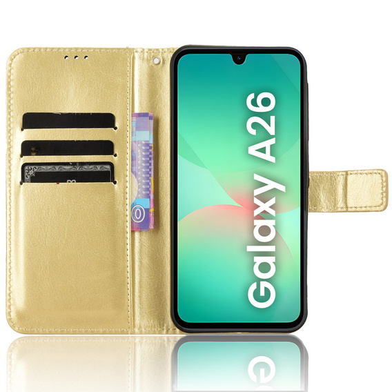 Футляр з клапаном для Samsung Galaxy A26, Crazy Horse Wallet, золотий
