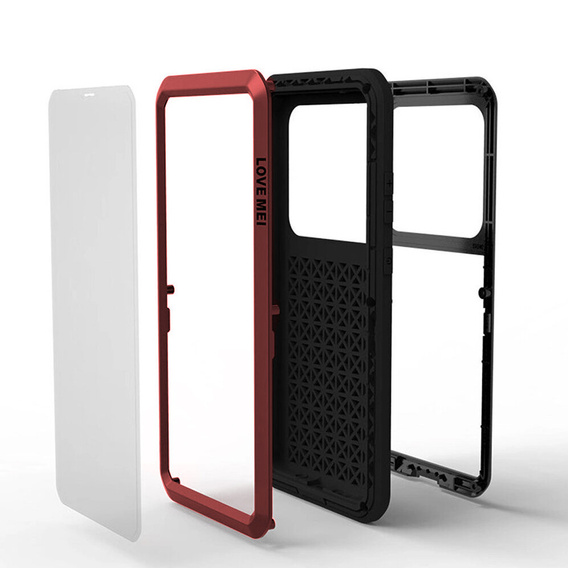 Чехол Love Mei до Samsung Galaxy S20 Ultra, armored with glass, красный