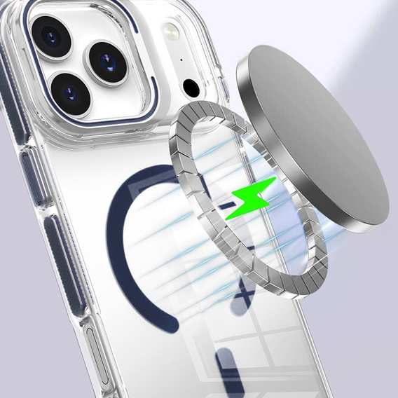 Чехол для iPhone 17 Pro, для MagSafe, с подставкой, прозрачный с темно-синими вставками