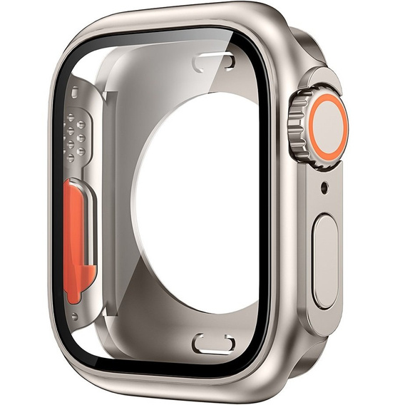 2в1 чехол и защитное стекло для часов Apple Watch 7/8 45MM, Titanium Gold/Orange