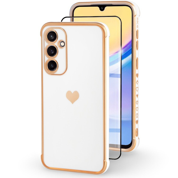 Чохол для Samsung Galaxy A15 4G / 5G, Electro heart, білий + Full Glue Ceramic Glass
