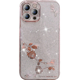 Чехол для iPhone 12 Pro, Glitter Flower, розовый rose gold