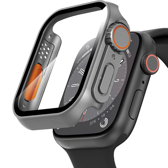 2в1 чохол та захисне скло для годинника Apple Watch 7/8 45MM, Grey/Orange