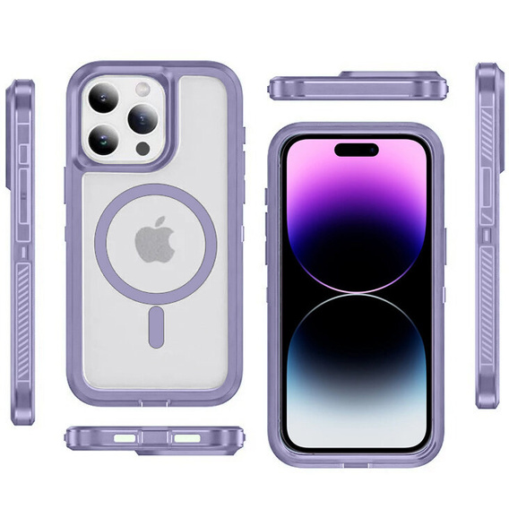 Чохол з рамкою для iPhone 14 Pro, для MagSafe, прозорий / фіолетовий