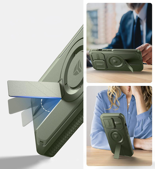 Бронированный чехол для iPhone 15, Dexnor CamProtect MagSafe, зелёный (Две рамки)