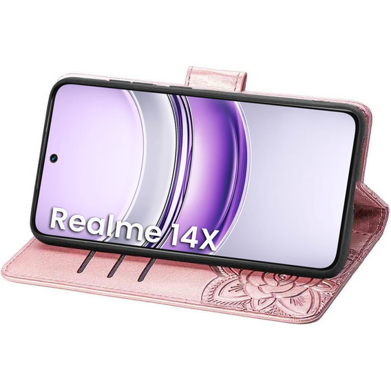 Откидной чехол для Realme 14X / Realme C75, Butterfly, розовый rose gold