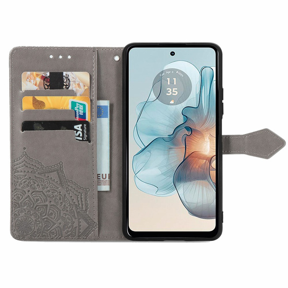 Откидной чехол для Motorola Moto G24 / G24 Power / G04, Mandala, серый