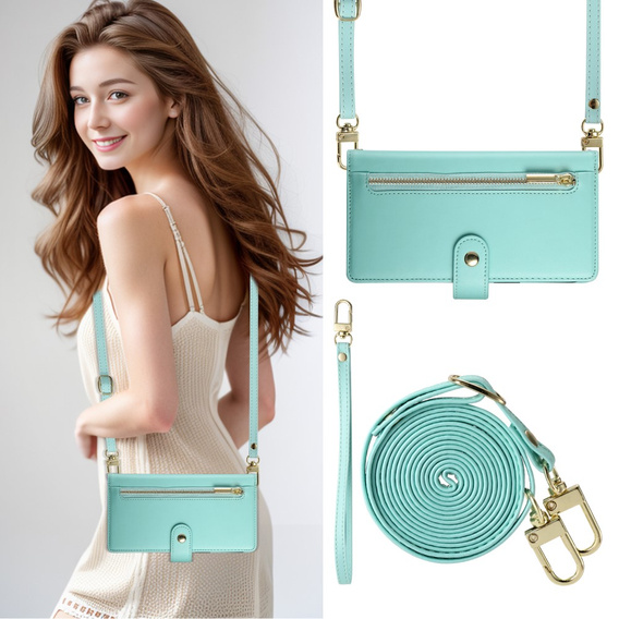 Откидной чехол для iPhone 16, Wallet Zipper Pocket, зелёный