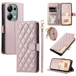 чехол-крышка для Xiaomi Redmi Note 13 Pro 4G / Xiaomi Redmi Note 14S / Xiaomi Poco M6 Pro 4G, Rhombus Crossbody Leather, розовый rose gold