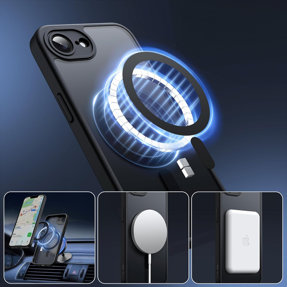 Чохол для iPhone 16E, для MagSafe, ERBORD Matt Case, чорний + захисне скло