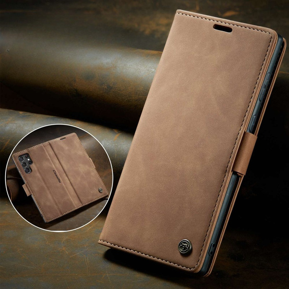 Чехол CASEME для Samsung Galaxy S22 Ultra, Leather Wallet Case, коричневый