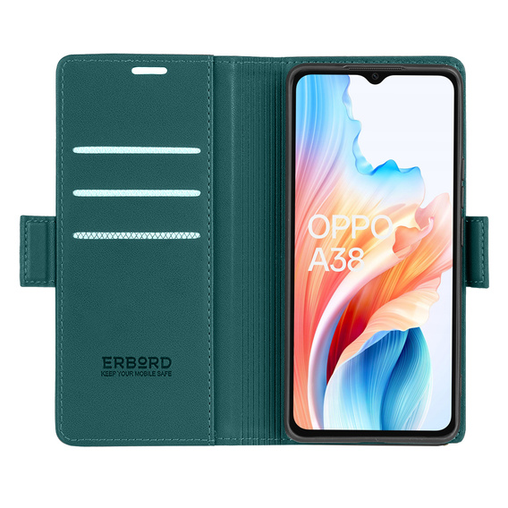 Чохол для Oppo A18 4G / A38 4G, ERBORD Glossy Litchi, гаманець з клапаном, зелений