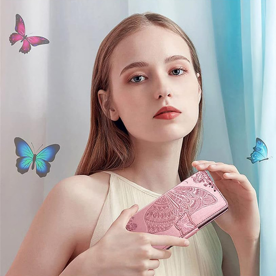 Откидной чехол для Motorola Edge 60 / 60 Fusion, Butterfly, розовый rose gold