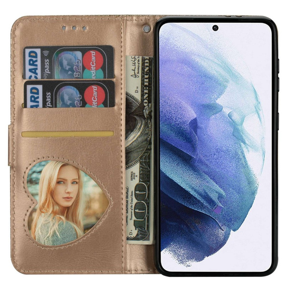 Откидной чехол для Samsung Galaxy S24 Ultra, Wallet Zipper Pocket Glittery, золотой