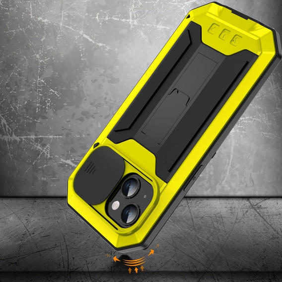 Чехол для iPhone 15, R-JUST CamShield Slide, бронированный, жёлтый / черный