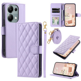 чехол-крышка для Xiaomi Redmi Note 13 Pro 4G / Xiaomi Redmi Note 14S / Xiaomi Poco M6 Pro 4G, Rhombus Crossbody Leather, фиолетовый