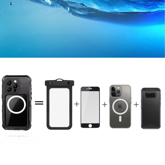 Водонепроникний чохол IP68 для iPhone 16 Pro, SHELLBOX MagSafe, чорний