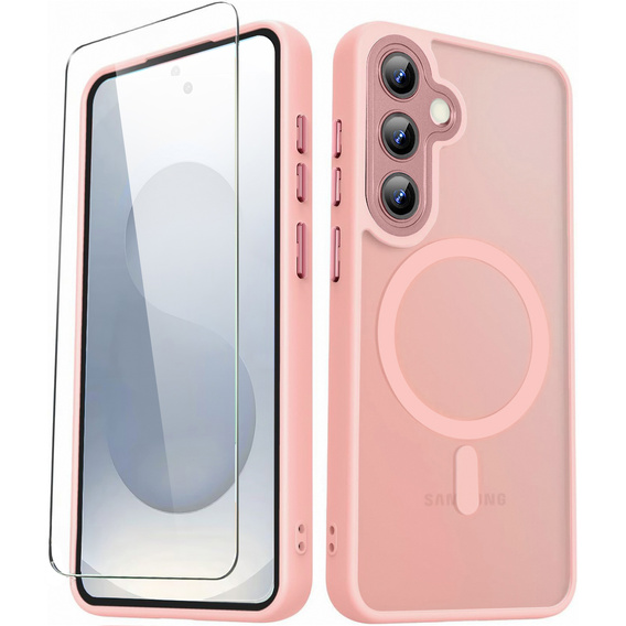 Чохол для Samsung Galaxy S25+ Plus, для MagSafe, ERBORD Matt Case, рожевий + захисне скло