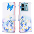 Откидной чехол для Xiaomi Redmi Note 13 Pro 5G, Wallet, Butterfly & Flowers белый