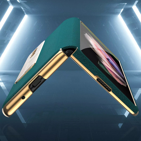 Чохол із склом для Samsung Galaxy Z Fold 4 5G, Kickstand Cross Texture, Green