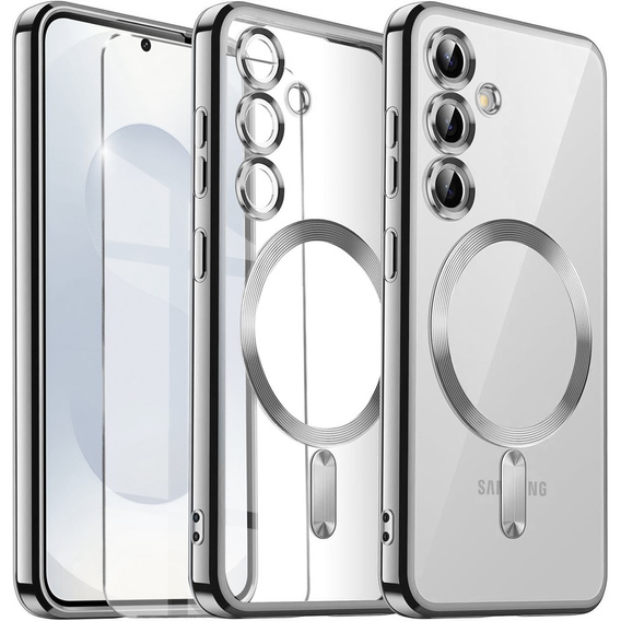 Чохол для Samsung Galaxy S25, Electro MagSafe, сріблястий + Скло на екран