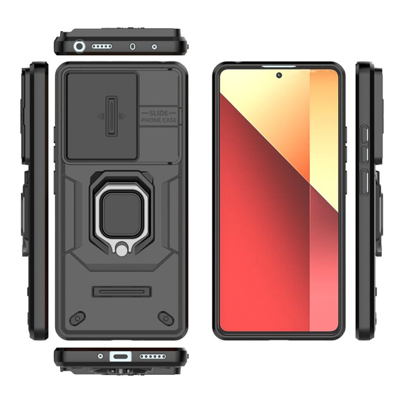 Чохол для Xiaomi Redmi Note 13 Pro 4G / Xiaomi Redmi Note 14S / Xiaomi Poco M6 Pro 4G, KickStand Camera Lens, чорний