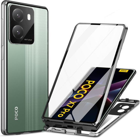 Чохол для Xiaomi Poco X7 Pro 5G, Magnetic Dual Glass, сріблястий