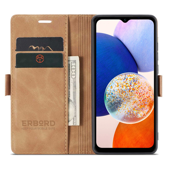 Чохол для Samsung Galaxy A14 4G/5G, ERBORD Vintage, гаманець з клапаном, коричневий