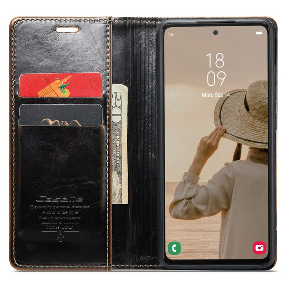 Флип-кейс CASEME для Samsung Galaxy A53 5G, Waxy Textured, чёрный / коричневый