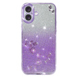 Чехол для iPhone 16, Glitter Flower, фиолетовый