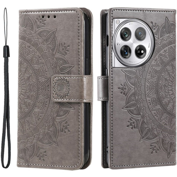 Чохол-книжка для OnePlus 12 5G, Mandala, сірий