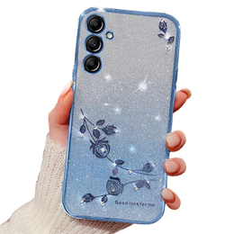 Чехол для Samsung Galaxy A55 5G, Glitter Flower, розовый rose gold