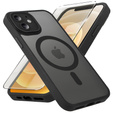 Чохол для iPhone 12, для MagSafe, ERBORD Matt Case, чорний + захисне скло