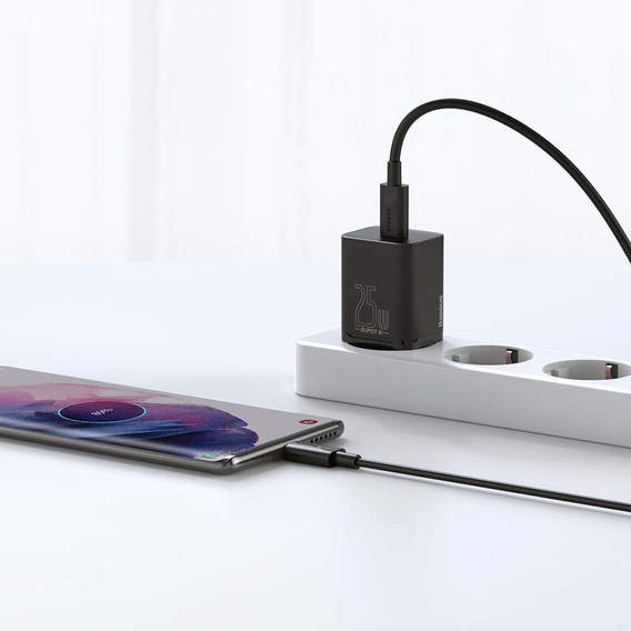 Мережевий зарядний пристрій Baseus Super Si PD 25 Вт USB-C + кабель USB-C, чорний