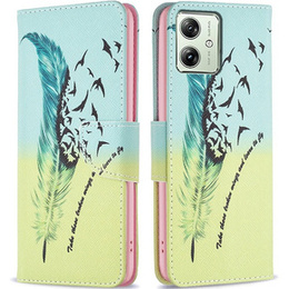 Откидной чехол для Motorola Moto G54 5G, Wallet, feather, синий