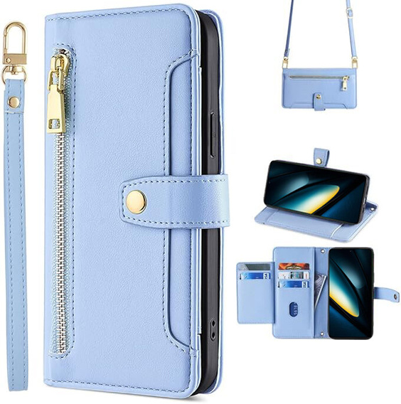 Откидной чехол для Xiaomi Poco F6 Pro, Wallet Zipper Pocket, синий