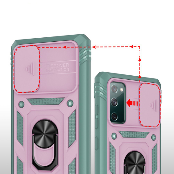 Чохол NOX Camera Slide Samsung Galaxy S20 FE, CamShield Slide, рожевий/зелений