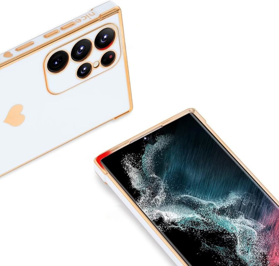 Чехол для Samsung Galaxy S23 Ultra, Electro heart, белый + полное клеевое керамическое стекло