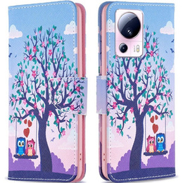 Откидной чехол для Xiaomi 13 Lite, Wallet, tree & owls, синий