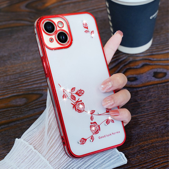 Чохол для iPhone 15 Plus, Glitter Flower, червоний