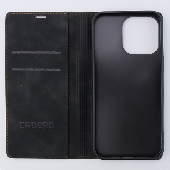 Чехол для iPhone 15 Pro, ERBORD Vintage, бумажник с клапаном, чёрный