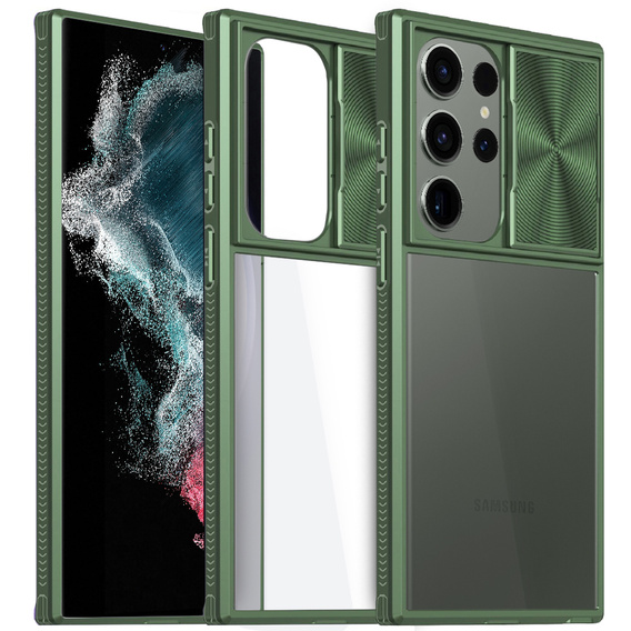 Чехол до Samsung Galaxy S22 Ultra, Slide Camera, зелёный