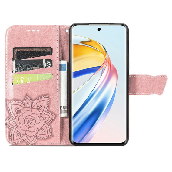 Чохол-книжка для Honor Magic 6 Lite 5G, Butterfly, рожевий rose gold