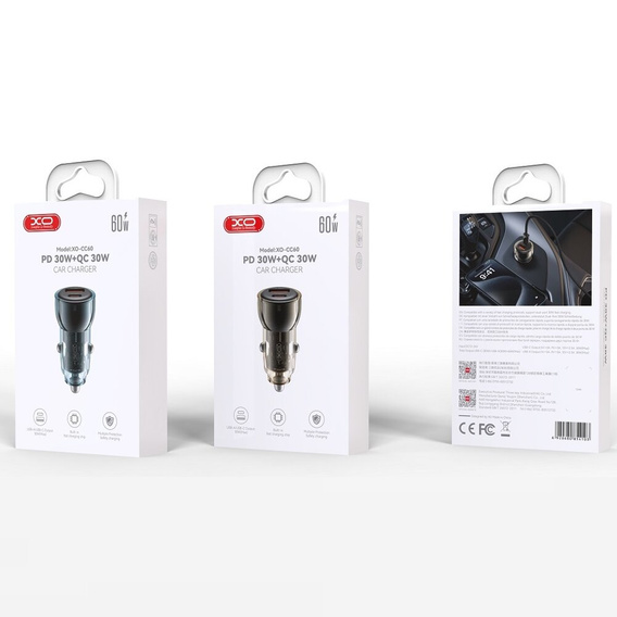 Автомобильное зарядное устройство XO CC60 USB-A-Type-C 60 Вт, черный