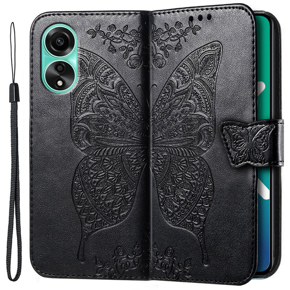 Откидной чехол для Oppo A98 5G, Butterfly, чёрный