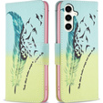 Откидной чехол для Samsung Galaxy S23 FE, Wallet, Feather синий / жёлтый