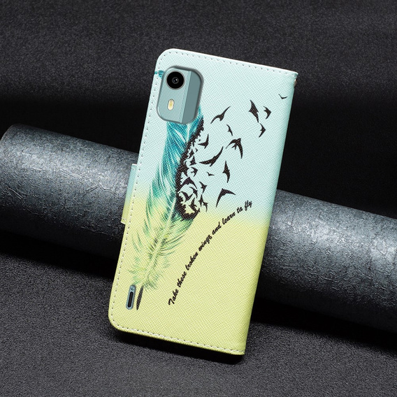 Откидной чехол для Nokia C12 4G, Wallet, feather, синий