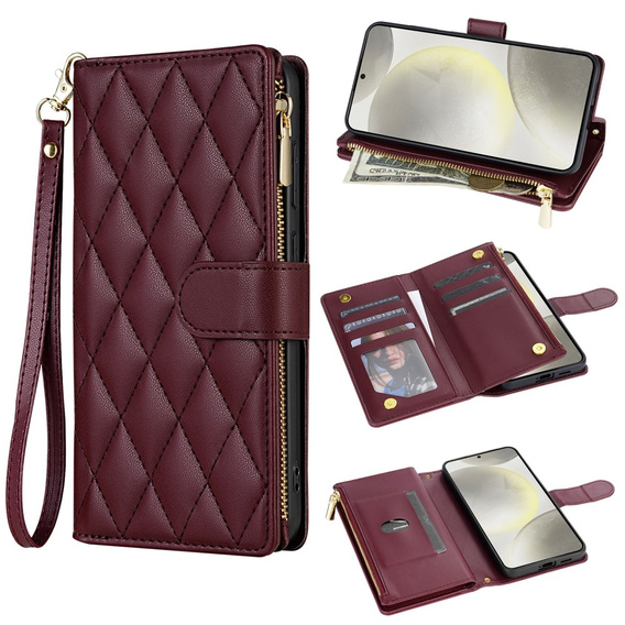 чехол-крышка для Samsung Galaxy A56 5G, Rhombus Crossbody Leather, бордовый