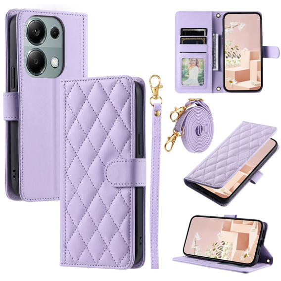 чехол-крышка для Xiaomi Redmi Note 13 Pro 4G / Xiaomi Redmi Note 14S / Xiaomi Poco M6 Pro 4G, Rhombus Crossbody Leather, фиолетовый