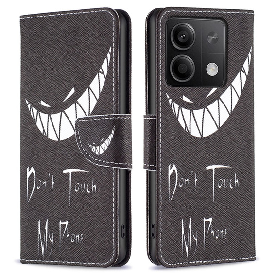 Откидной чехол для Xiaomi Redmi Note 13 5G, Wallet, Don't Touch My Phone чёрный